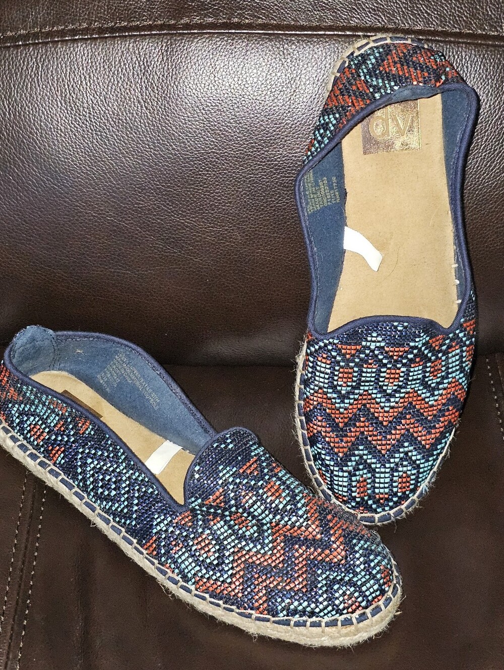DV Dolce Vita 7.5 Beaded Espadrille Slip-On - Navy, Teal & Rust